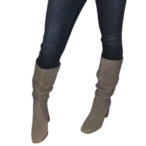 Splendid Sz 9 Taupe Slouch Suede Boots Style Gloria Heeled Square Toe Knee High - Picture 2 of 12